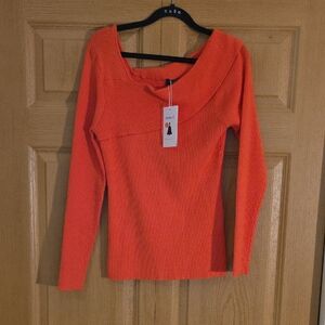 Orange Ribbed‎ Long Sleeve Top XL